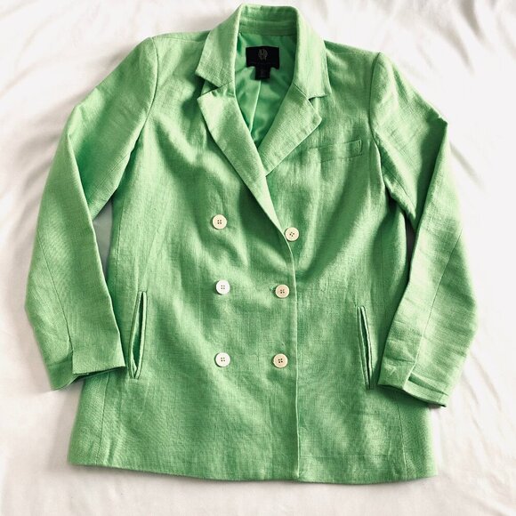 House of Harlow 1960 green linen double breasted blazer Womens Small luxury - Picture 1 of 11